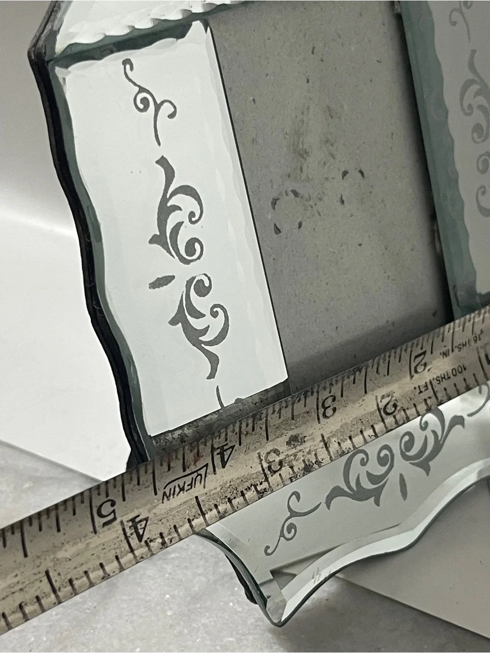 Vintage Venetian Etched Mirror Photo Frame Murano Style Unique Shape 4.5” Sq